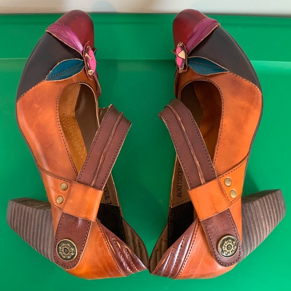 Corkys Shoes Honeysuckle Multi Color Leather Block Heel Pumps